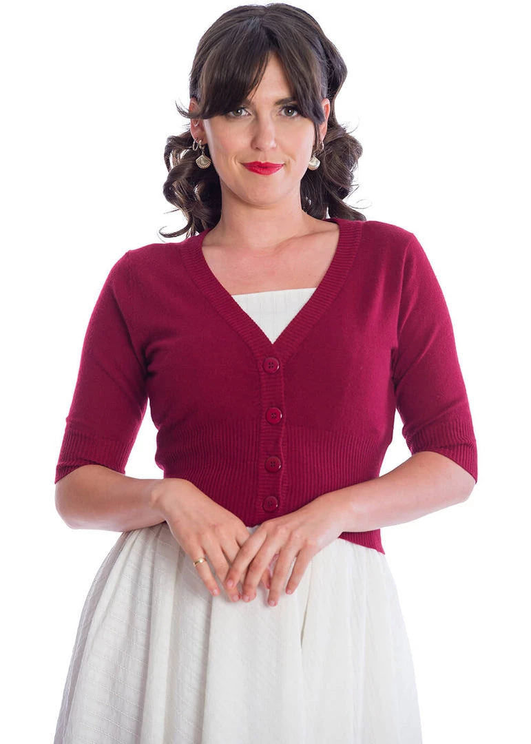 Banned Overload 50's Cardigan Dark Red New In