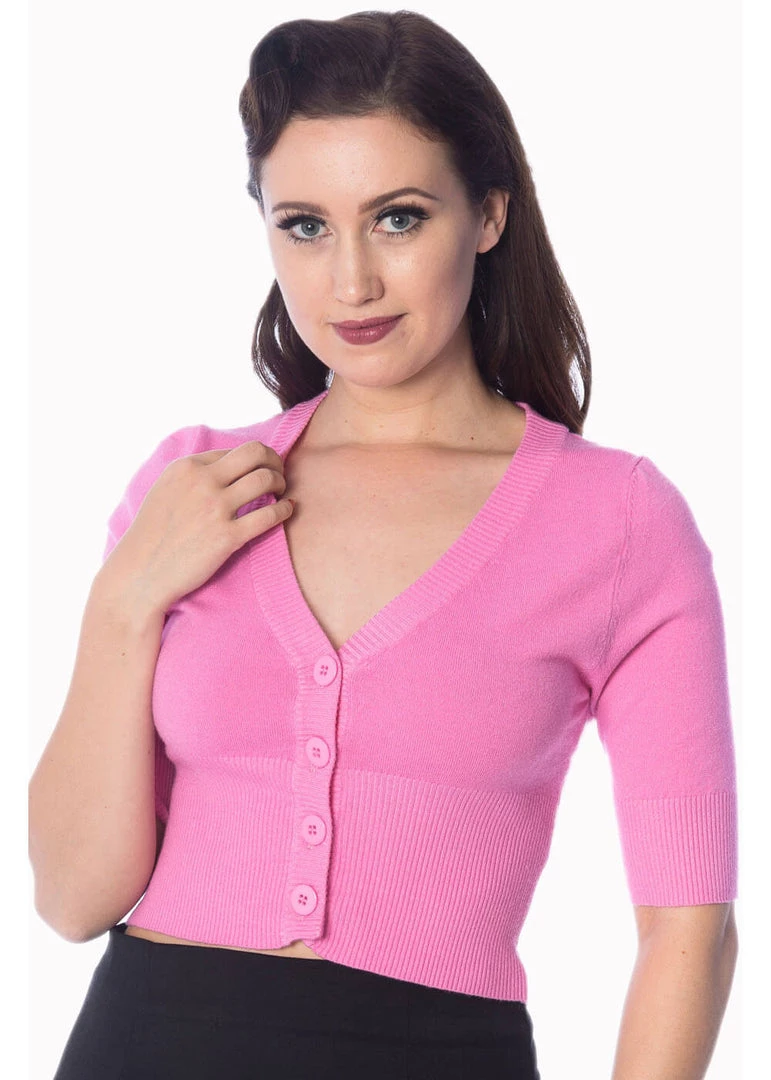 New In Banned Overload 50's Cardigan Bright Pink