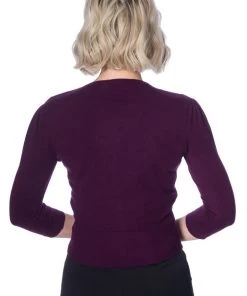 Banned Cat Scallop Collar 40's Cardigan Aubergine Purple