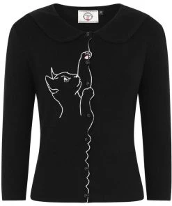 Banned Cat Scallop Collar 40's Cardigan Black New In