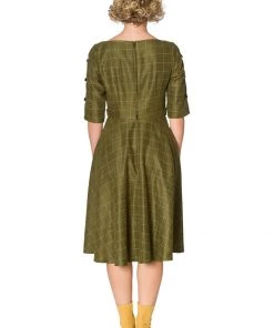 Banned Cheeky Check 40's Swing Dress Khaki Green