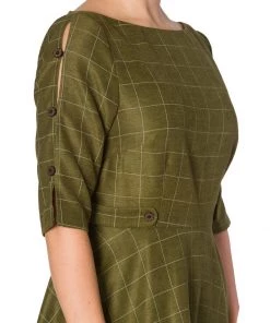 Banned Cheeky Check 40's Swing Dress Khaki Green
