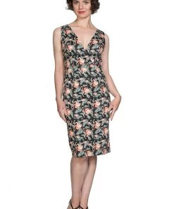 New In Banned Flamingo Honnie 50's Pencil Dress Black