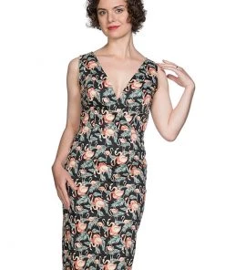 New In Banned Flamingo Honnie 50's Pencil Dress Black