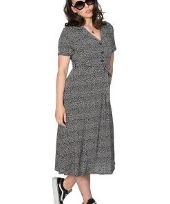 Banned Ditzy Floral 40's Shirt Dress Black