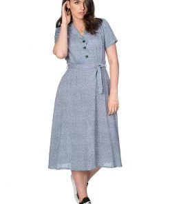 Banned Ditzy Floral 40's Shirt Dress Blue