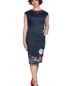 New In Banned Summer Sail 50's Pencil Dress Navy