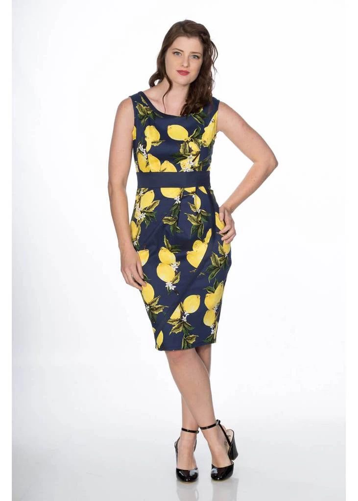 New In Banned Lemon 50's Pencil Dress Navy