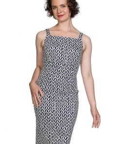 Banned Tile 60's Pencil Dress Navy New In