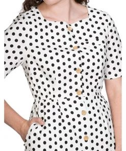 Banned Polkadot Button Up 50's Pencil Dress White New In