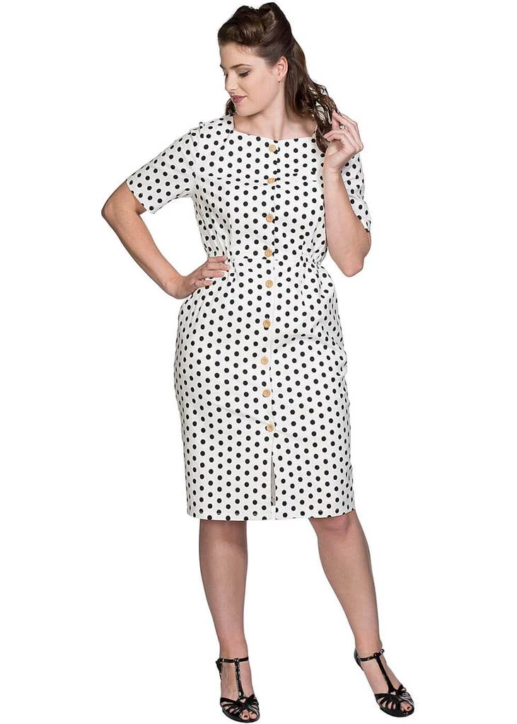 Banned Polkadot Button Up 50's Pencil Dress White New In