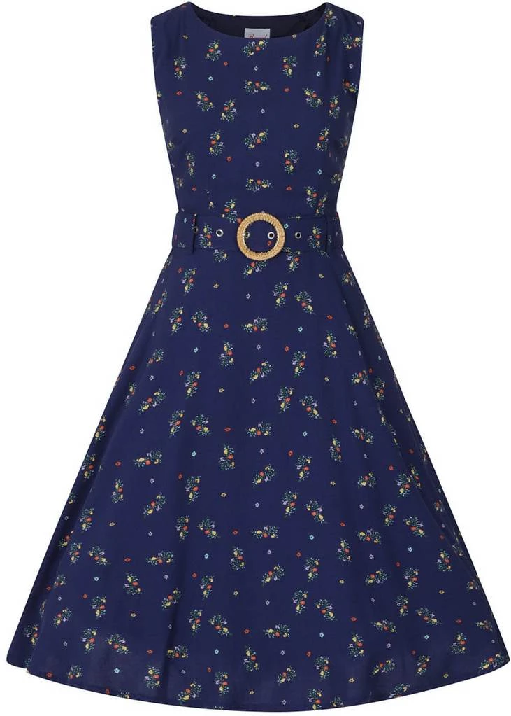 New In Banned Spring Sprig 60's Dress Navy