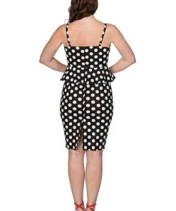 New In Banned Peplum Polkadot 50's Pencil Dress Black