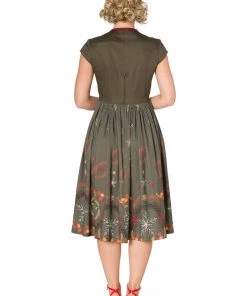 Banned Winter Leaves 50's Swing Dress Green