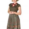 Banned Winter Leaves 50's Swing Dress Green