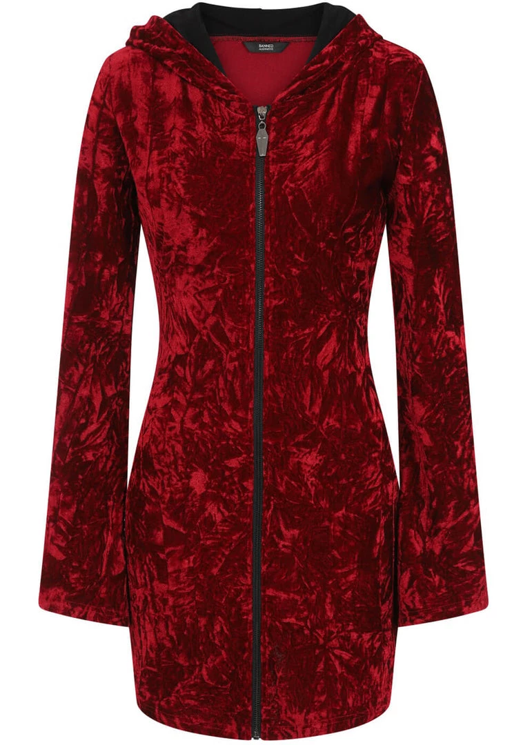 Banned Big Crush Hoodie Velvet 60's Dress Burgundy New In