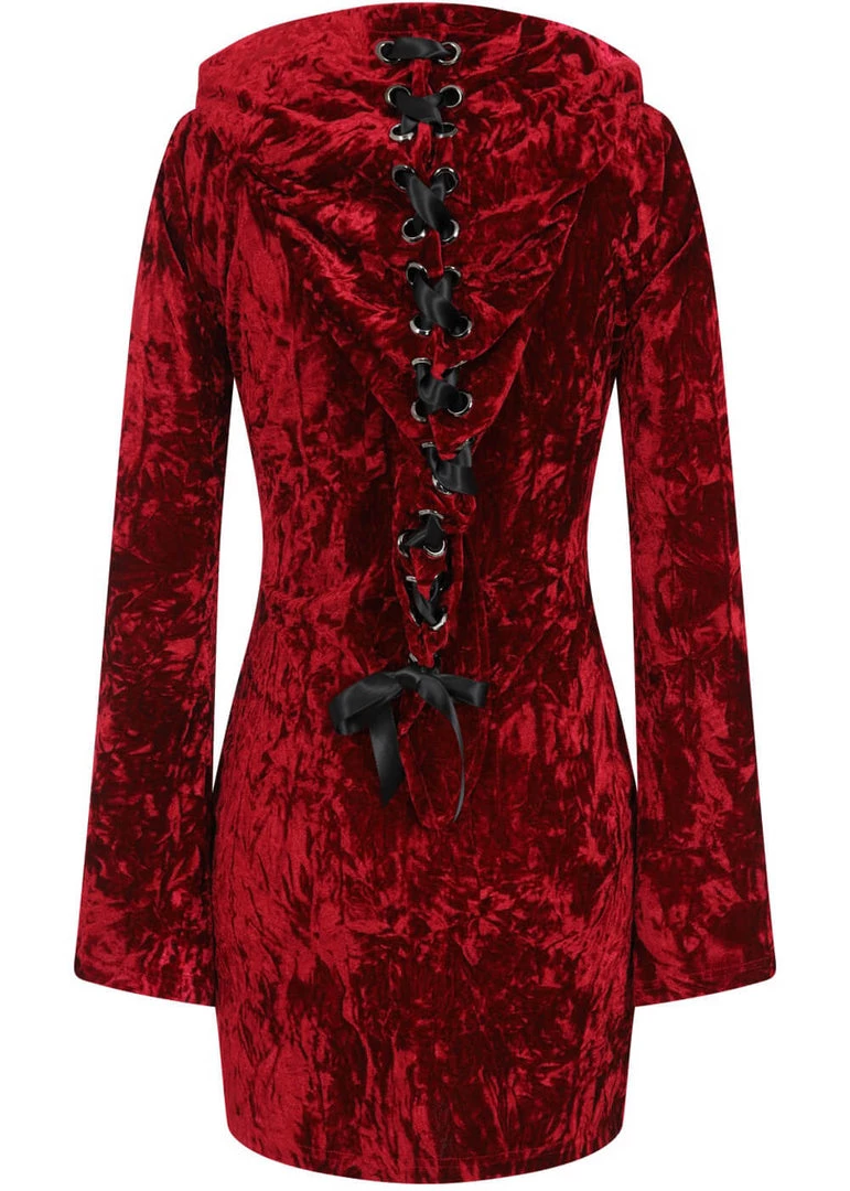 Banned Big Crush Hoodie Velvet 60's Dress Burgundy New In