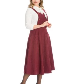 New In Banned Lifes A Peach 40's Pinafore Swing Dress Aubergine Purple