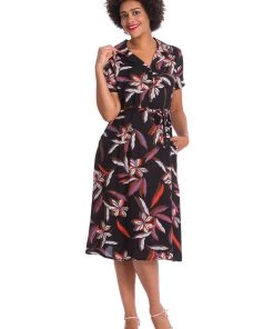 New In Banned Tropical Days 40's Swing Dress Black
