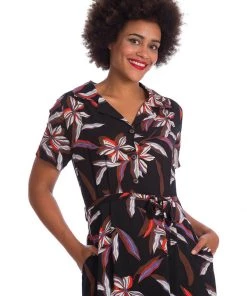 New In Banned Tropical Days 40's Swing Dress Black