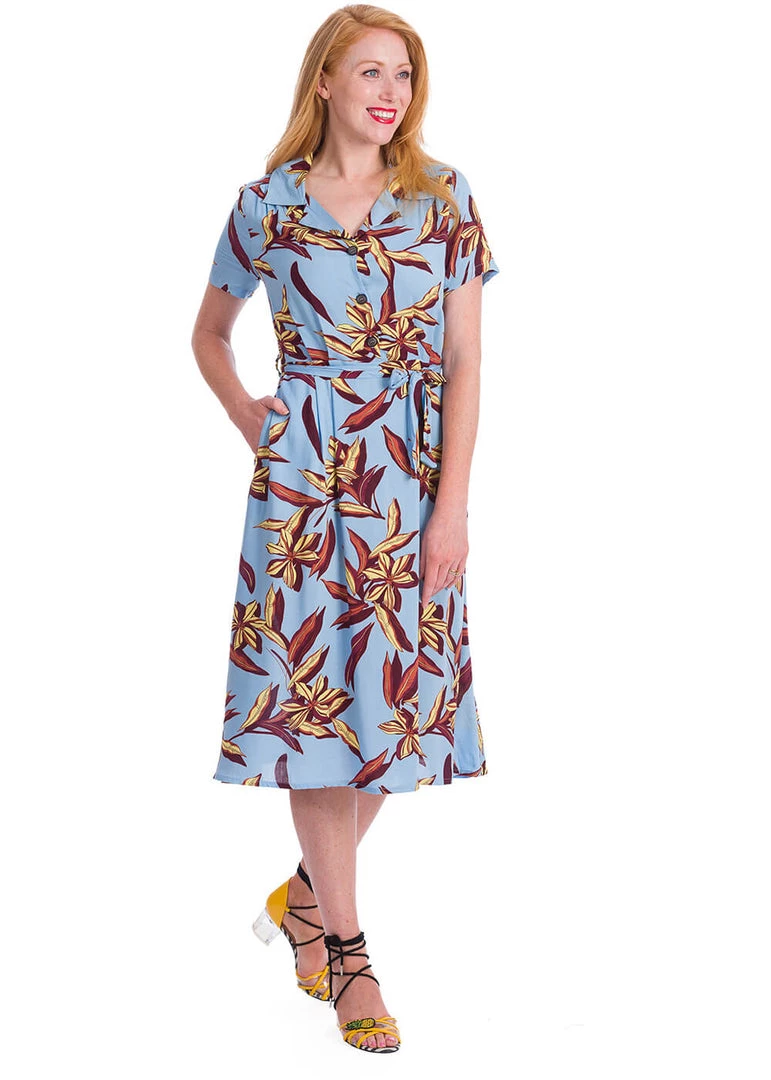 Banned Tropical Days 40's Swing Dress Blue