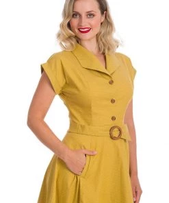 Banned Spot Perfection Polkadot 50's Swing Dress Mustard