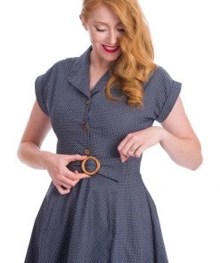 Banned Spot Perfection Polkadot 50's Swing Dress Navy
