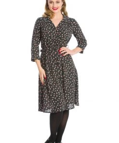 Banned Winter Rose 40's A-Line Dress Black