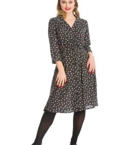 Banned Winter Rose 40's A-Line Dress Black