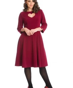 Banned Heart 40's A-Line Dress Burgundy New In