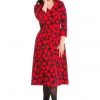 New In Banned Romance Button Hearts 40's A-Line Dress Red