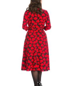 New In Banned Romance Button Hearts 40's A-Line Dress Red