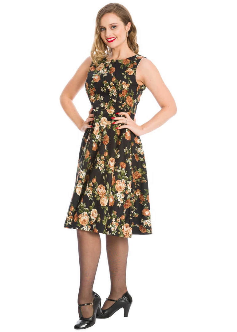 Banned Midnight Rose 50's Swing Dress Black