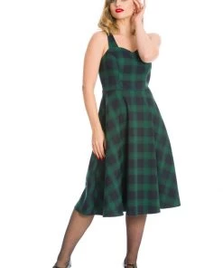 New In Banned Tartan 50's Swing Dress Green