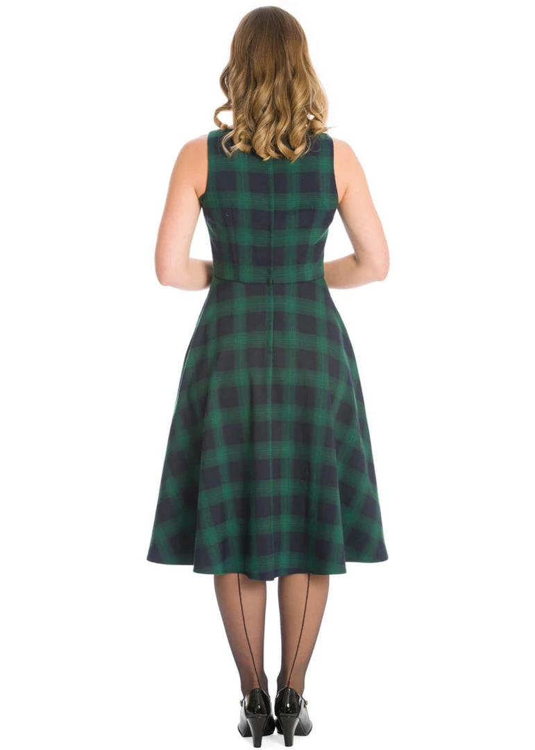 New In Banned Tartan 50's Swing Dress Green