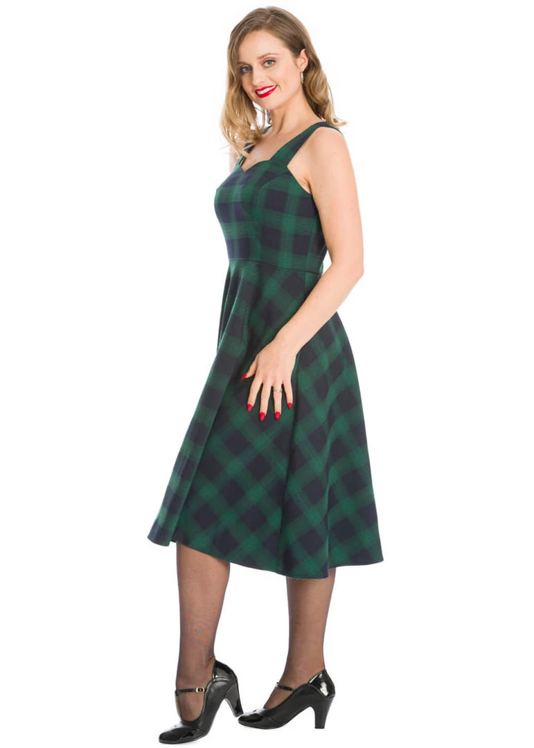 New In Banned Tartan 50's Swing Dress Green