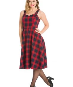 New In Banned Tartan 50's Swing Dress Red