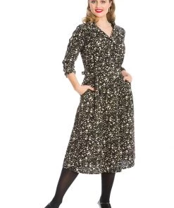 Banned Winter Blooms 40's A-Line Dress Black