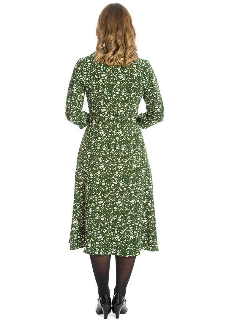 New In Banned Winter Blooms 40's A-Line Dress Green