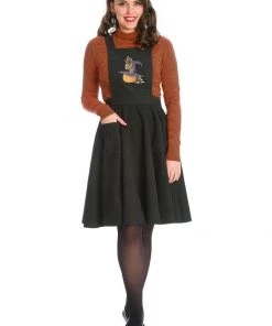 New In Banned Pumpkin Spice & All Things Nice Pinafore 60's Swing Dress Black