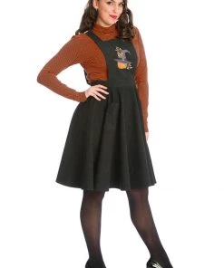 New In Banned Pumpkin Spice & All Things Nice Pinafore 60's Swing Dress Black