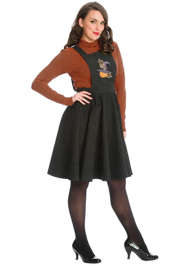 New In Banned Pumpkin Spice & All Things Nice Pinafore 60's Swing Dress Black