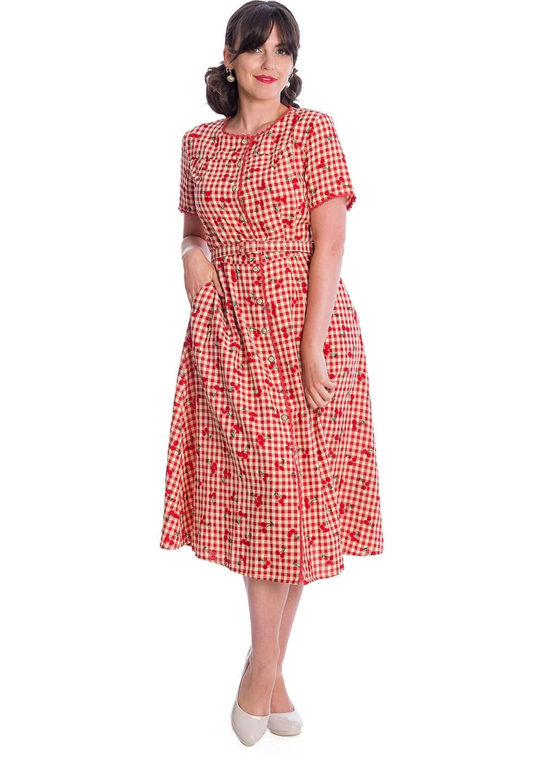 New In Banned Cherry Amore 40's Swing Dress Red