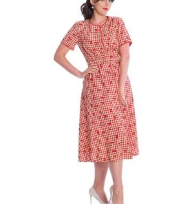 New In Banned Cherry Amore 40's Swing Dress Red