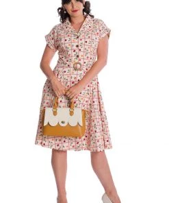 New In Banned Country Cherry 50's Swing Dress Ivory