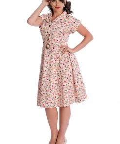 New In Banned Country Cherry 50's Swing Dress Ivory