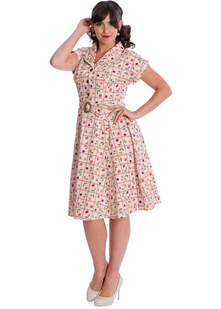 New In Banned Country Cherry 50's Swing Dress Ivory