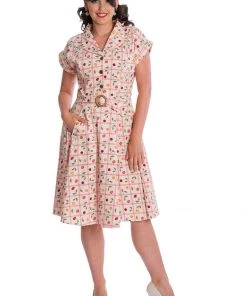 New In Banned Country Cherry 50's Swing Dress Ivory