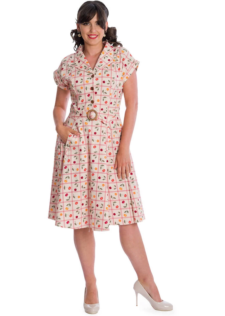 New In Banned Country Cherry 50's Swing Dress Ivory