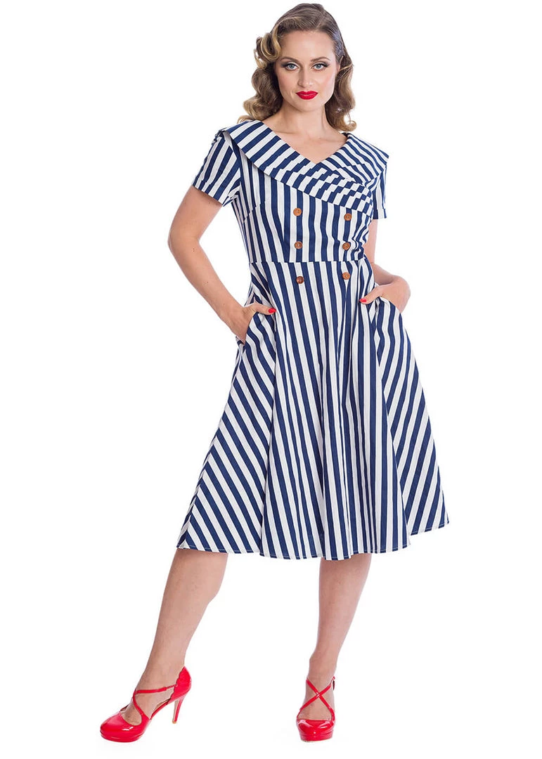 Banned Captain Sailor 50's Swing Dress Navy New In